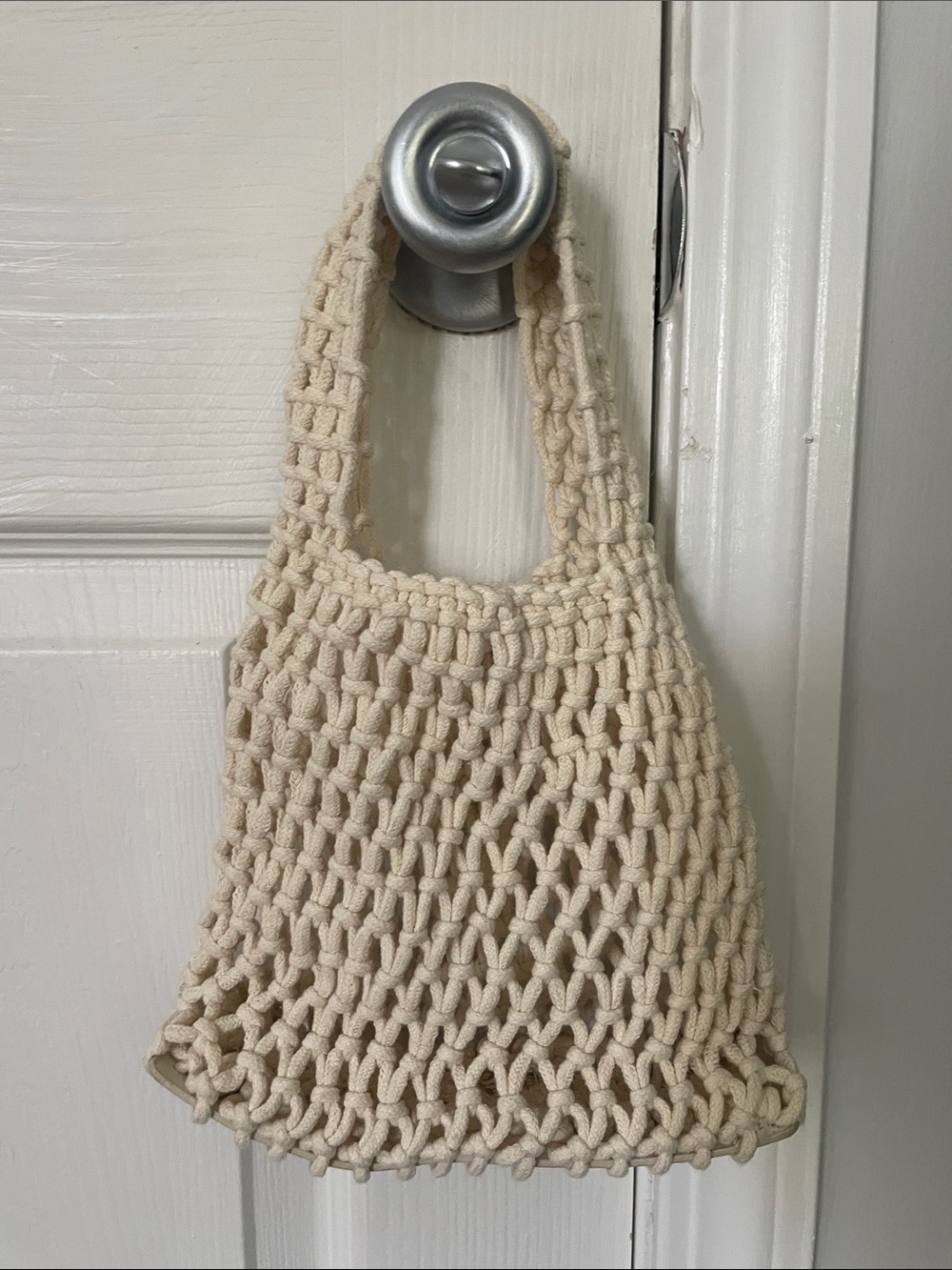 Cream Crochet Net Tote Bag - Stylish Everyday Carry